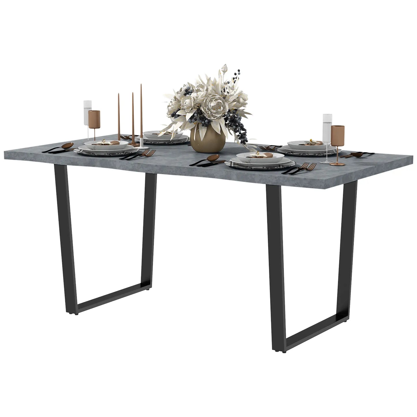 63" Industrial Dining Table with Wave Edge and Steel Legs - Cement Gray