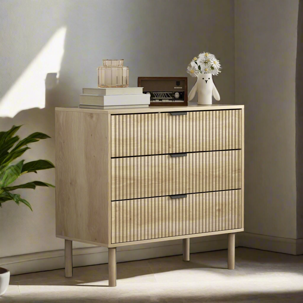 3-Drawer Dresser with Fluted Panels