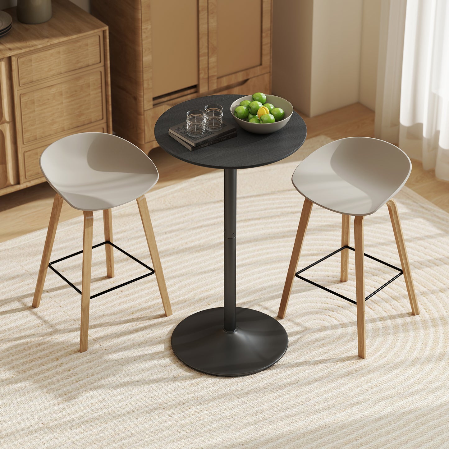 Bar Height Round Table with Wood Veneer Top for 2 People, Black