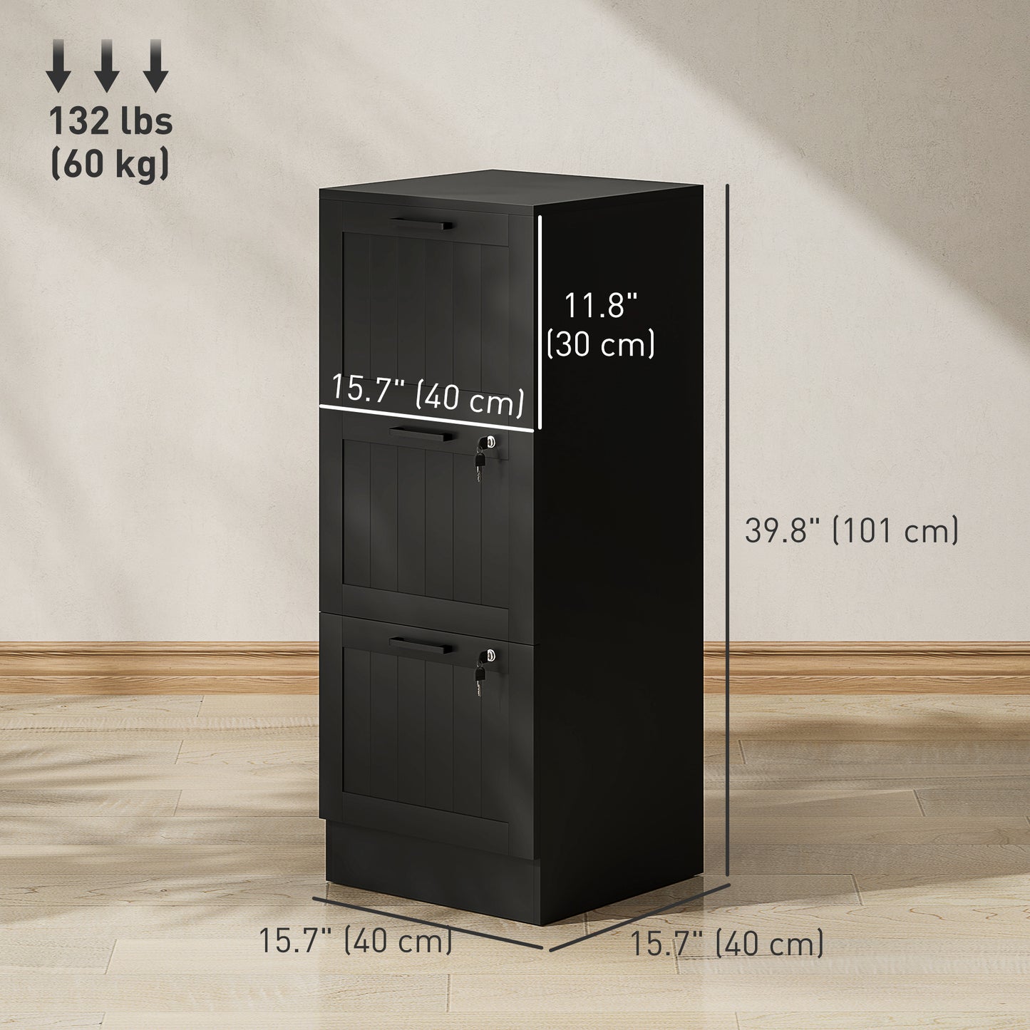 3-Drawer Locking File Cabinet with Adjustable Hanging Bars