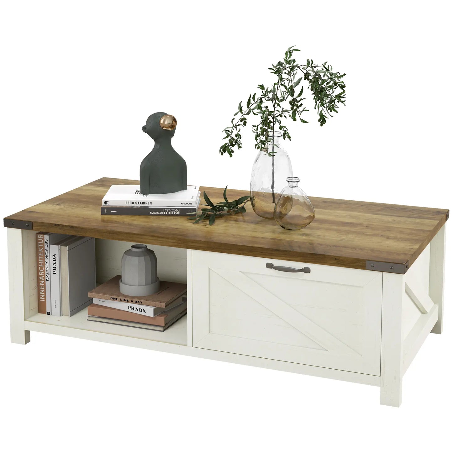 Coffee Table with Drawer and Storage Shelf, Brown
