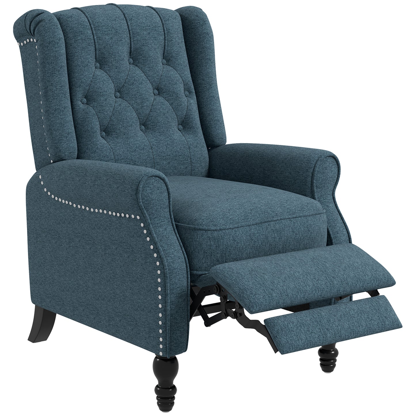 Wingback Reclining Chair with Button Tufting, Blue