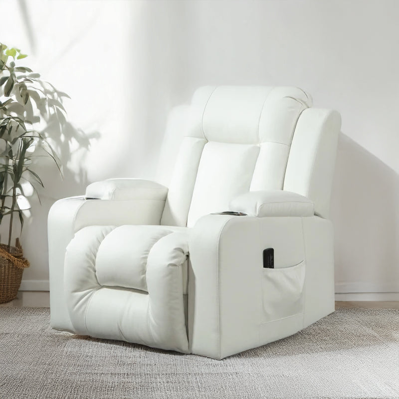 360° Swivel Massage Recliner Chair with Cup Holders, Cream White