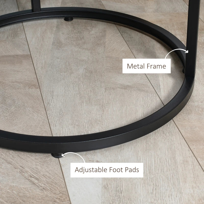 29" Round Nesting Coffee Tables with Metal Base, Rustic Brown (Set of 2)