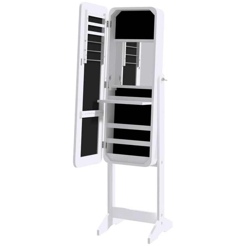 Freestanding LED Lighted Jewelry Armoire with Full-Length Mirror, White