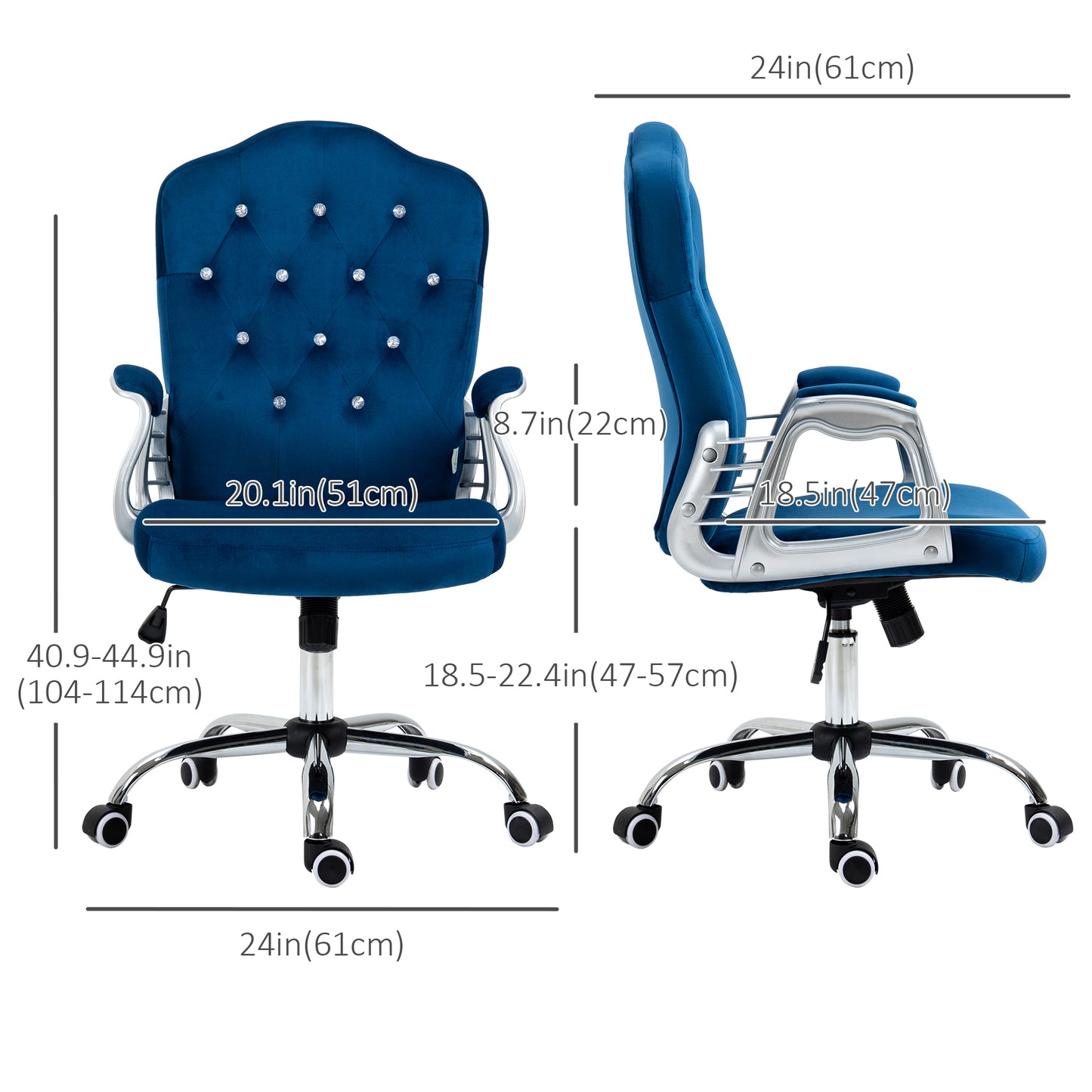 Velvet Swivel Office Chair with Button Tufted Design and Adjustable Height, Dark Blue