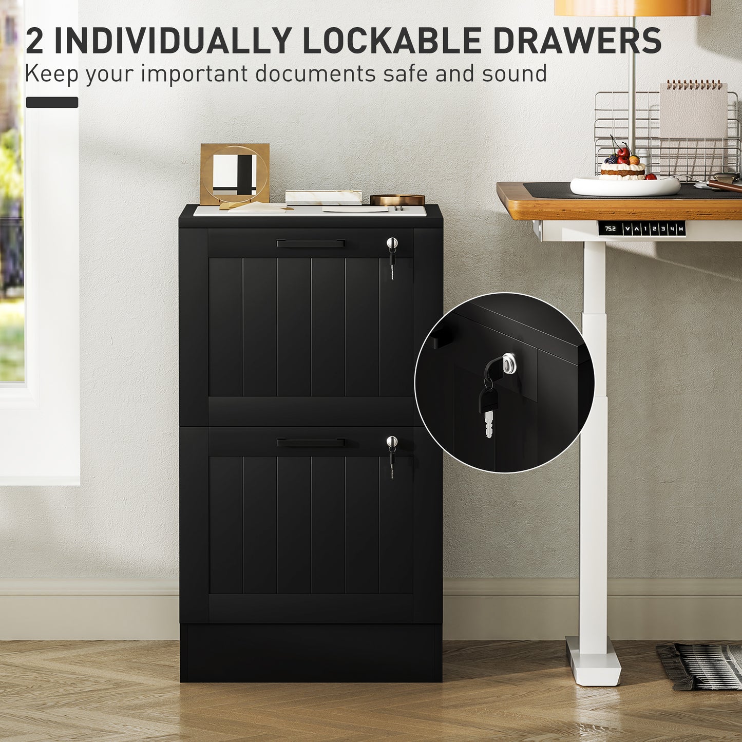 2-Drawer Locking File Cabinet with Adjustable Hanging Bars