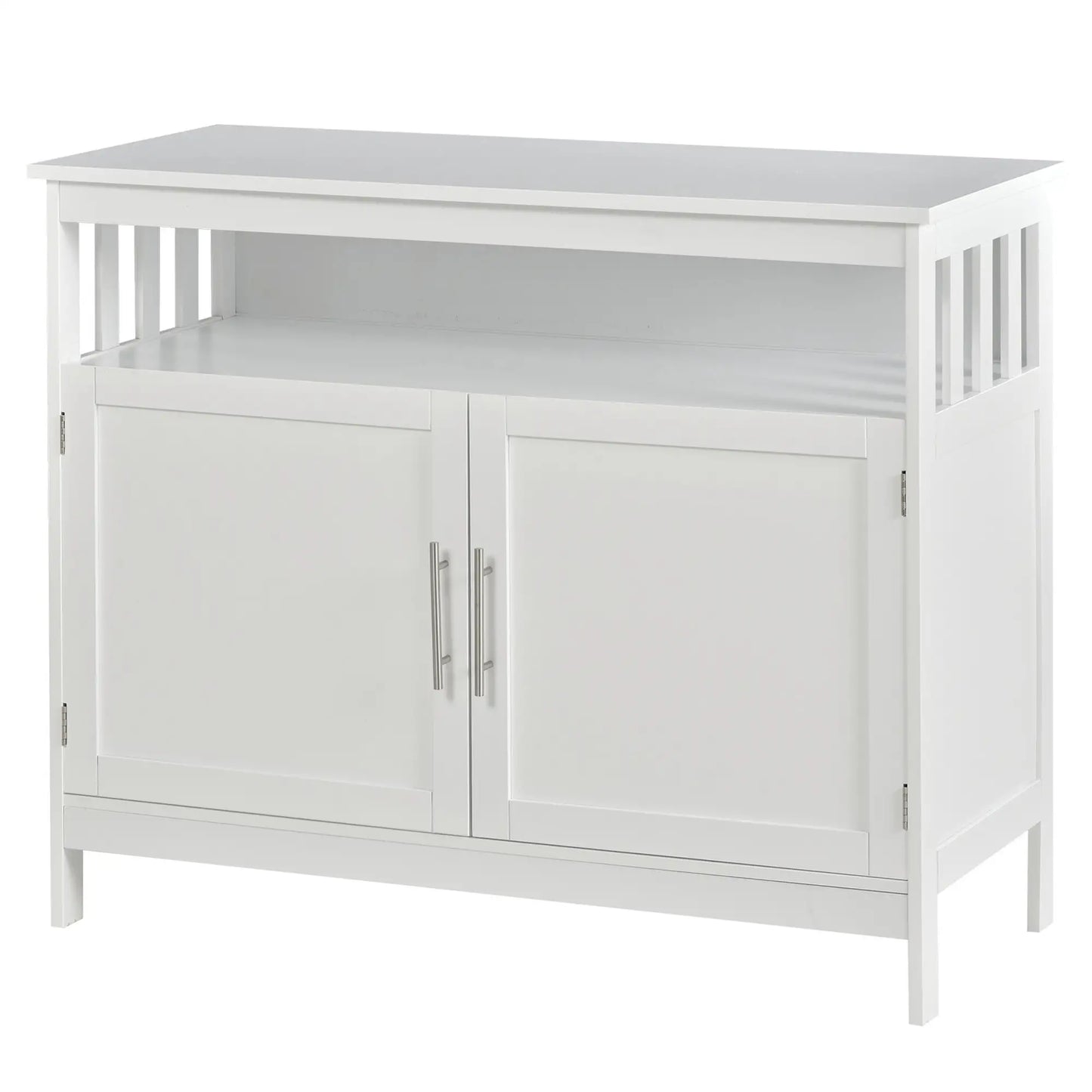 39" Wooden Console Table with Cabinet and Open Shelf, White