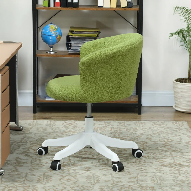 Adjustable Height Swivel Office Chair with Teddy Fleece Upholstery, Light Green