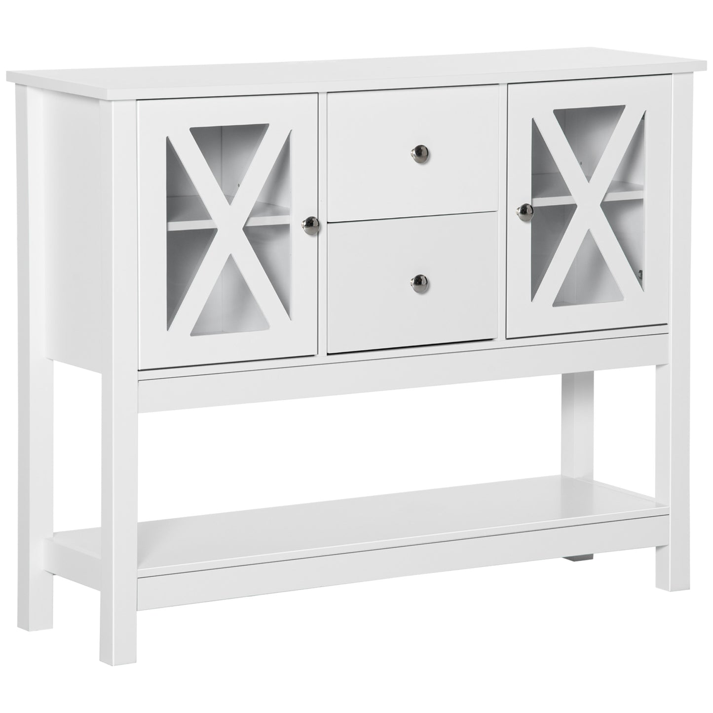 39" Modern Sideboard with X-Design Glass Doors and Storage, White