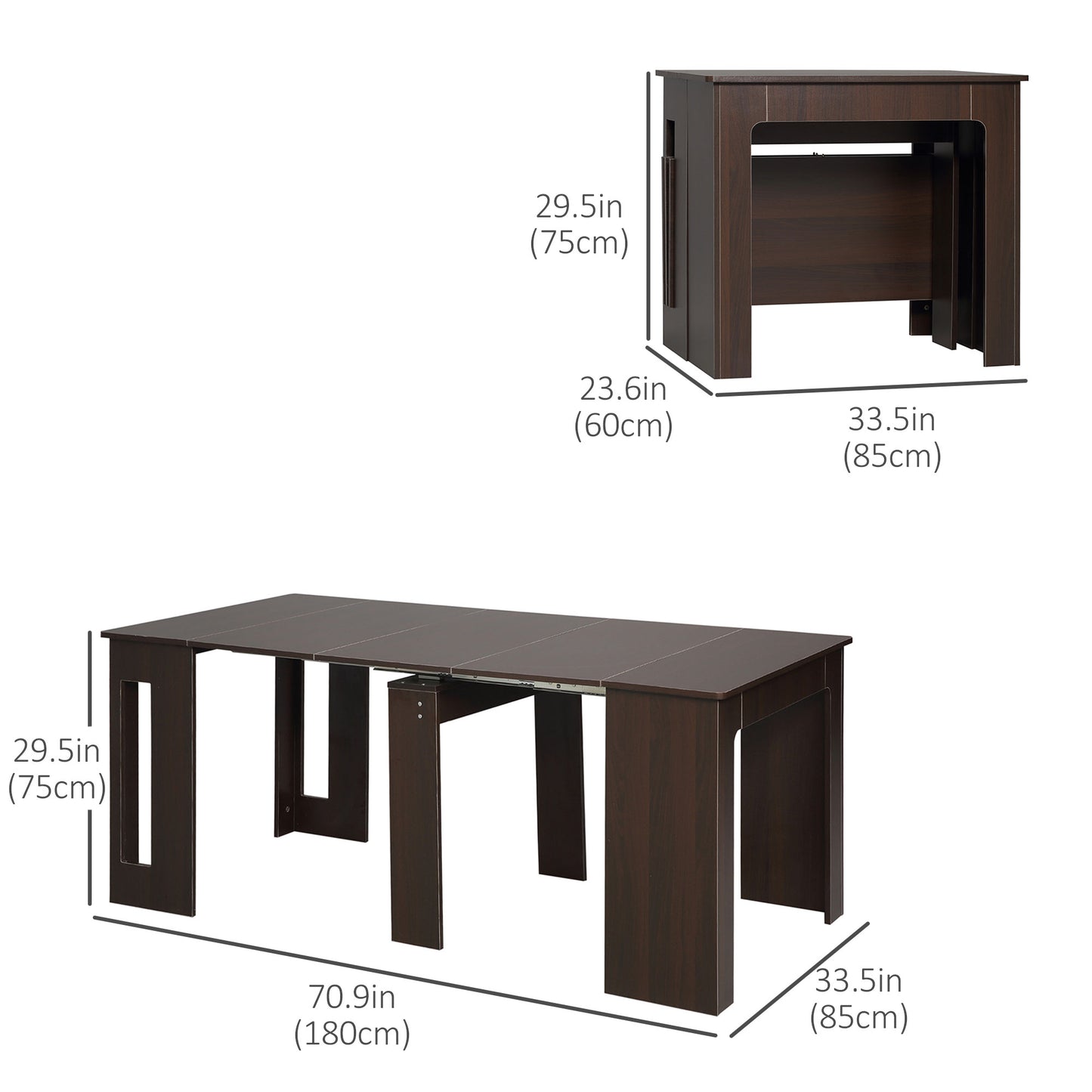 Extendable Dining Table for Small Spaces - Dark Brown