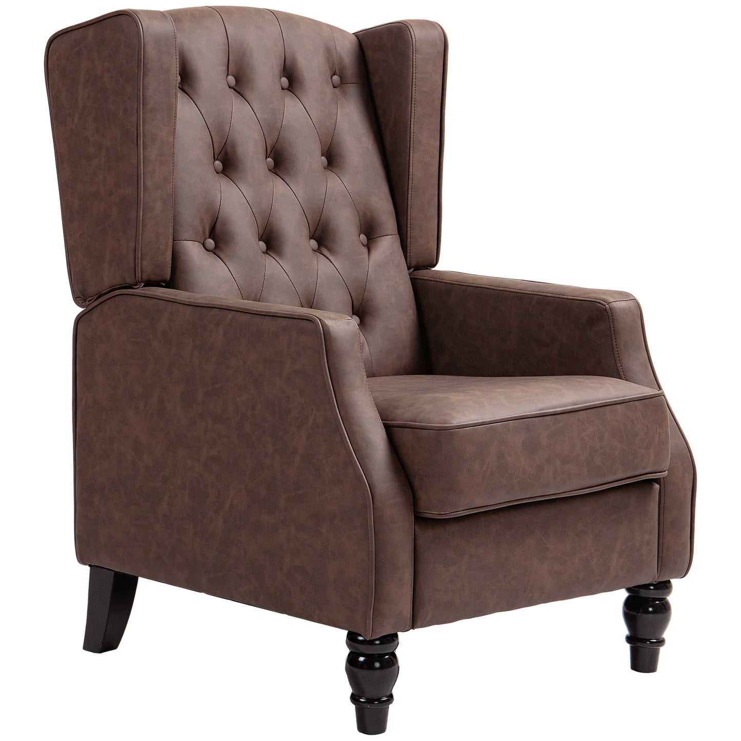 Button-Tufted Wingback Armchair with Faux Leather Upholstery, Brown