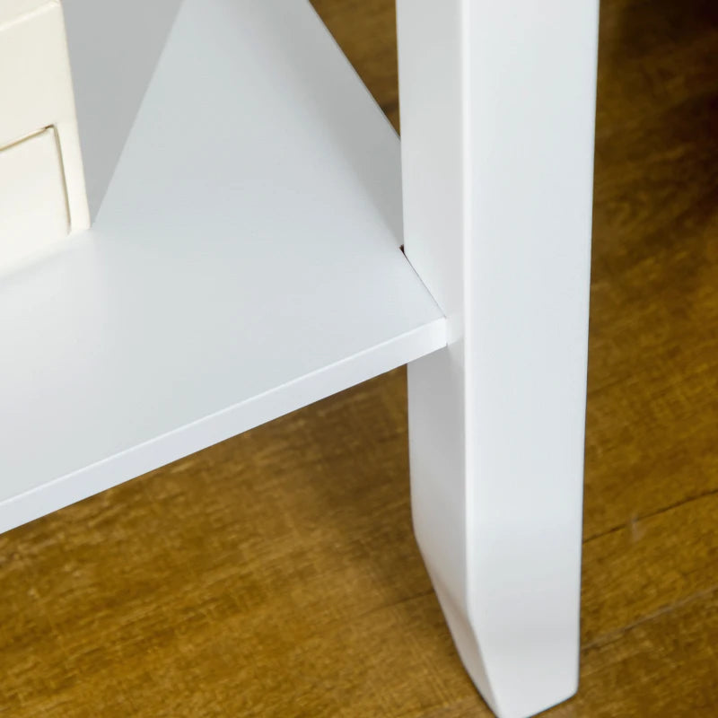 2-Tier Side Tables with Drawer and Shelf, White (Set of 2)