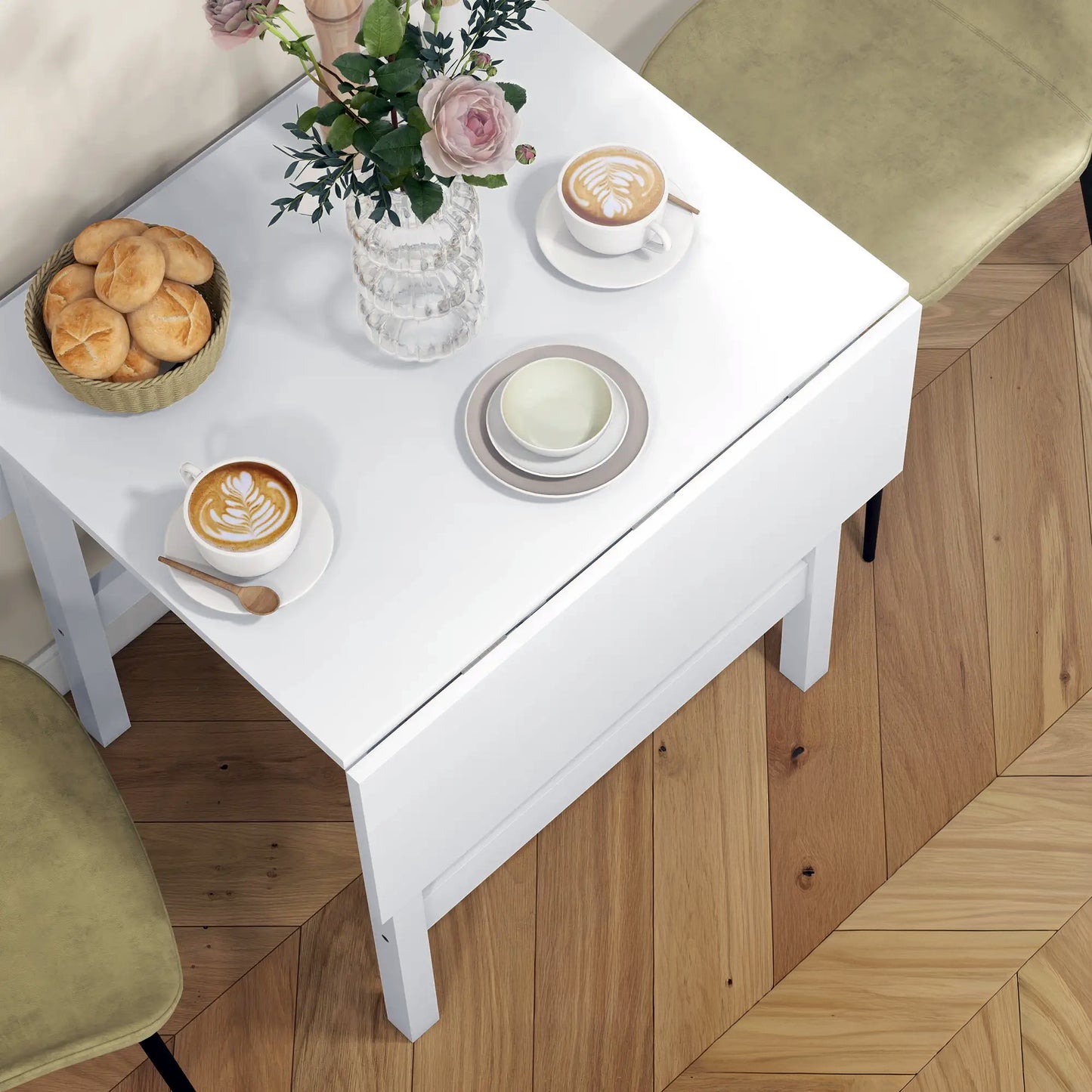 Solid Wood Farmhouse Drop Leaf Dining Table - White