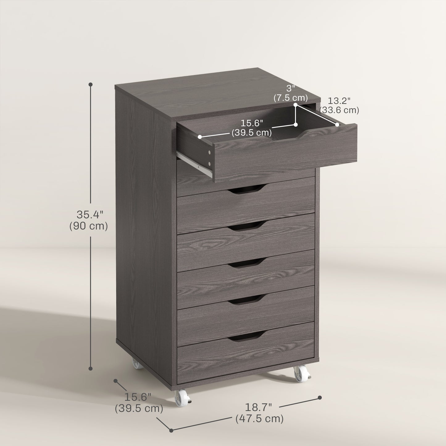 7-Drawer Mobile Storage Cabinet for Home Office - Grey Wood Grain