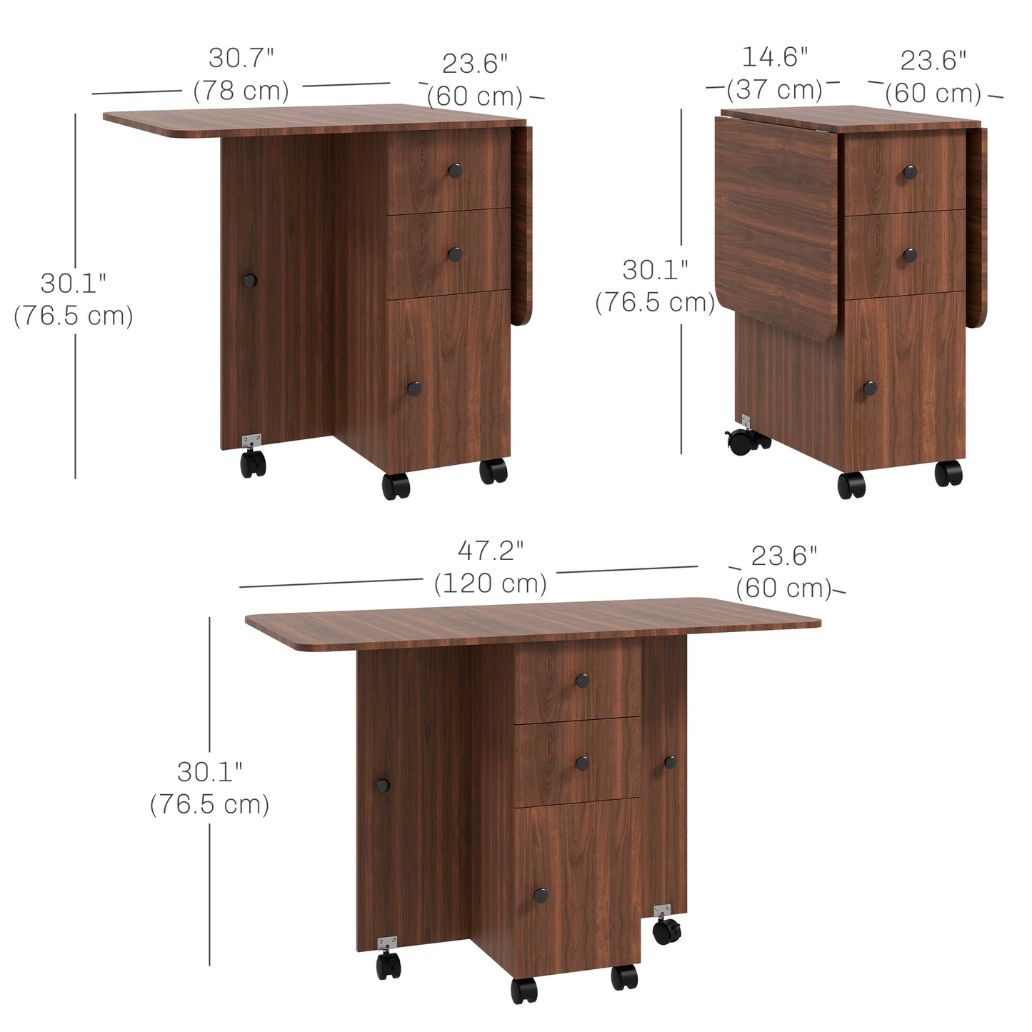 Drop Leaf Dining Table with Drawers and Cabinet - Brown