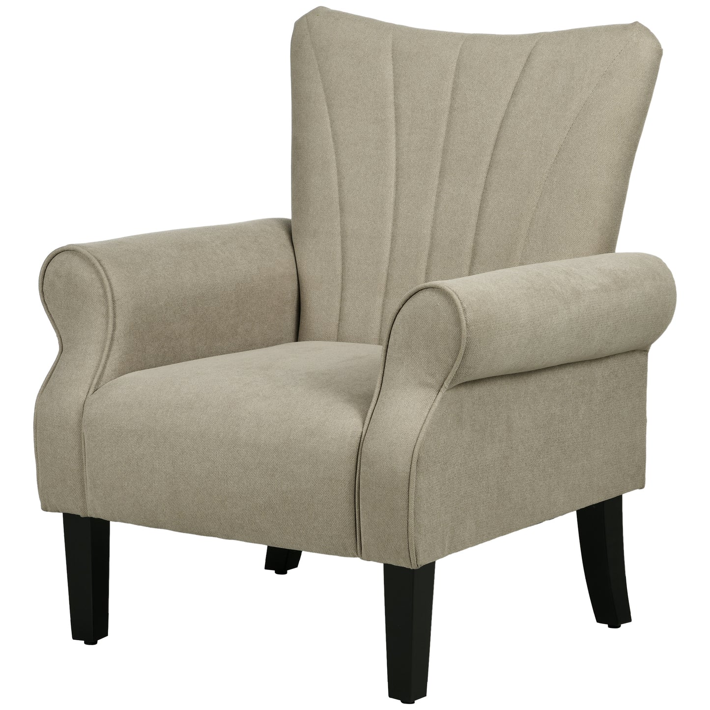 Fabric Wingback Accent Chair with Wood Legs, Beige