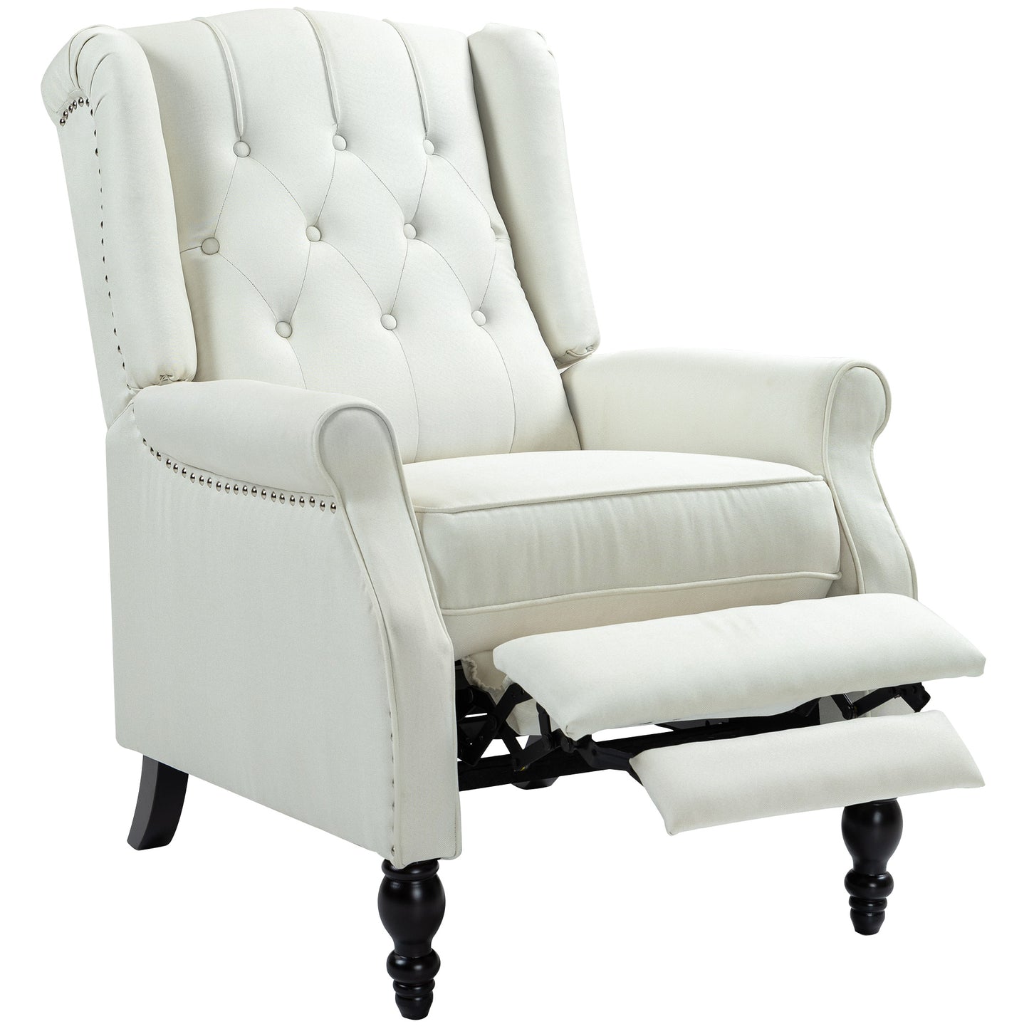 Wingback Reclining Chair with Button Tufting, Cream White