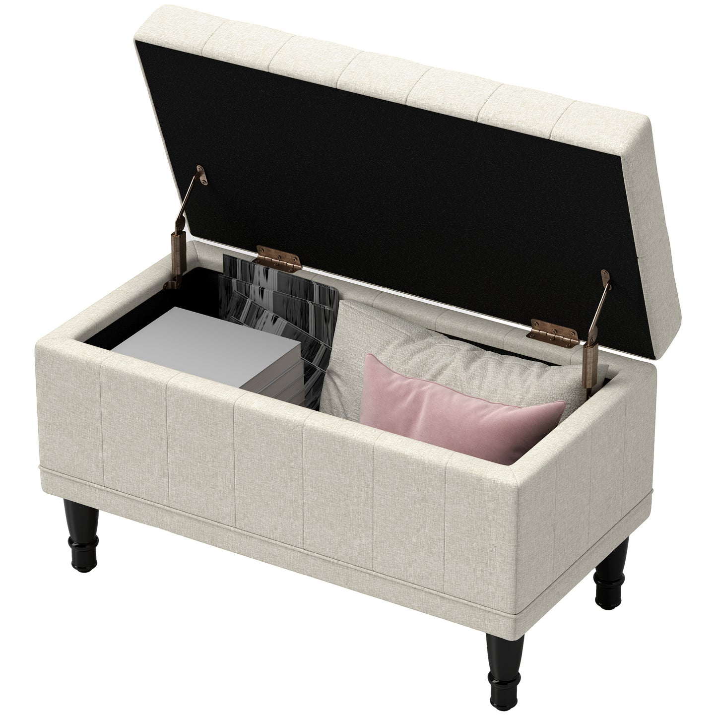 Button Tufted Storage Ottoman Bench - Beige