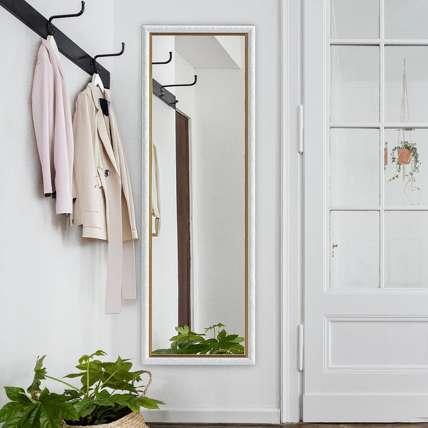 Full Length Floor Mirror with Silver Frame, 64" x 21", Versatile Standing, Leaning or Wall Mount