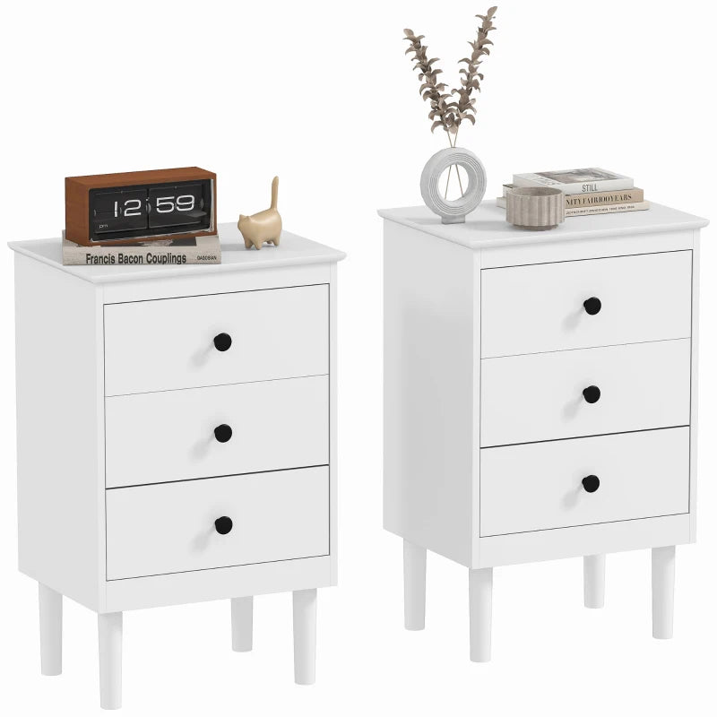 3-Drawer Modern Bedside Tables with Anti-Tip Design, White (Set of 2)