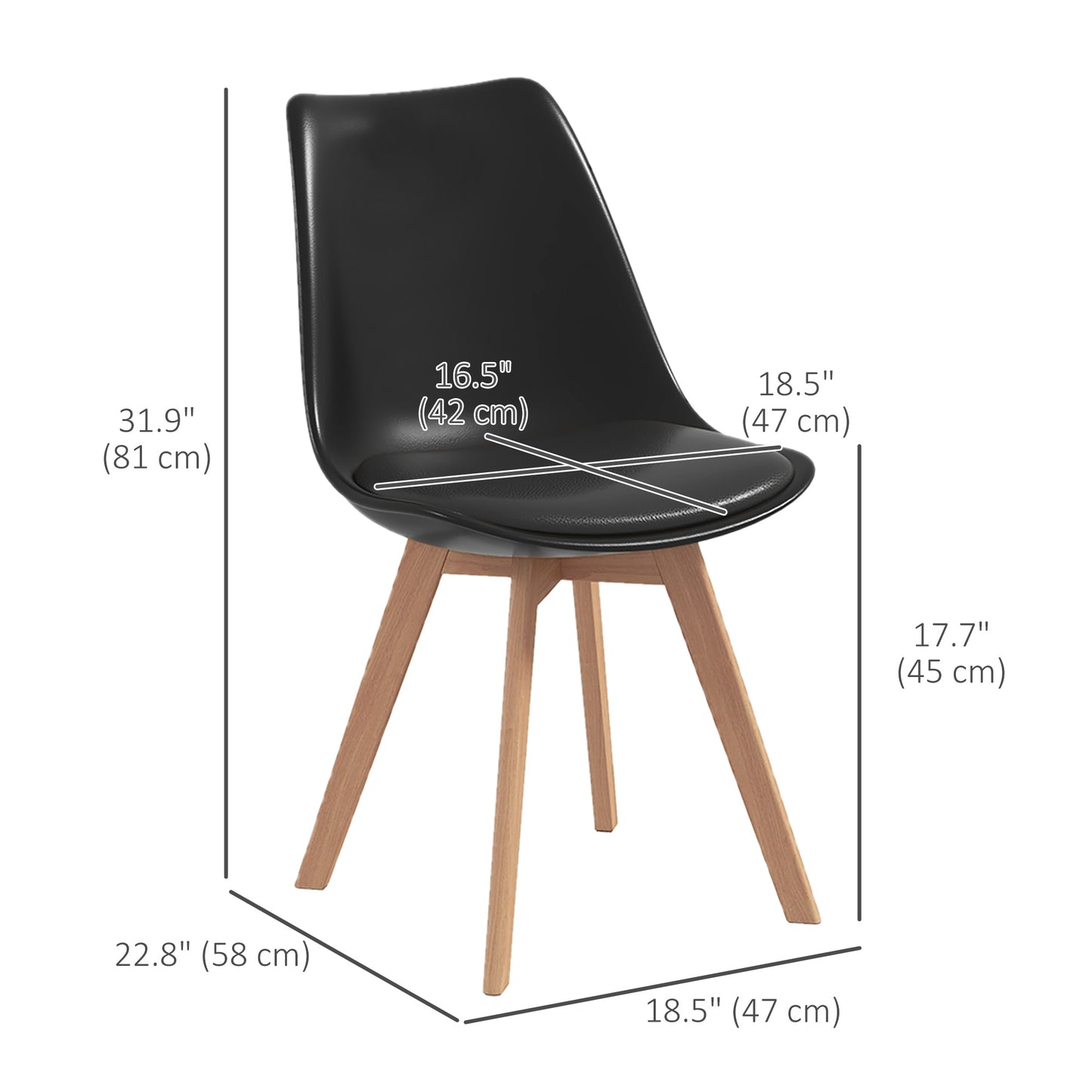 Modern Dining Chairs Set of 4 with PU Leather Cushions - Black
