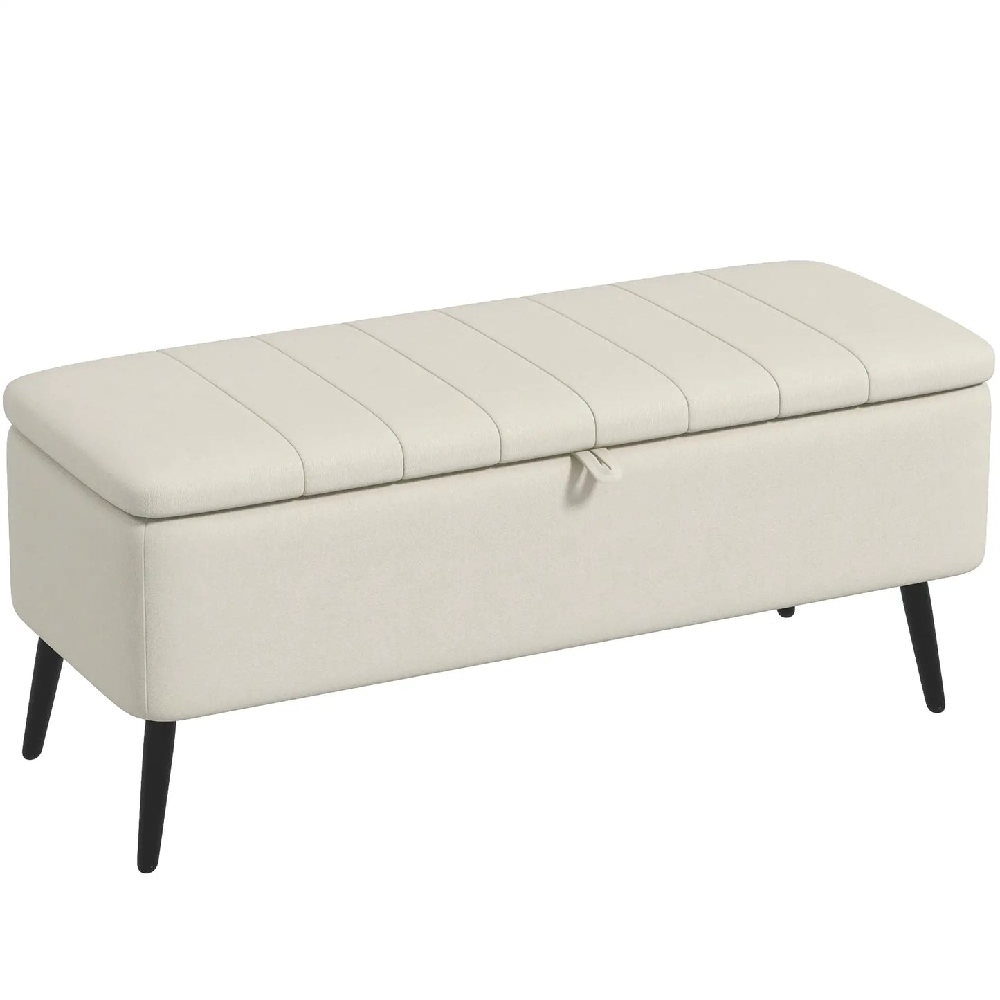 40" Linen Storage Ottoman Bench with Steel Legs, Cream White