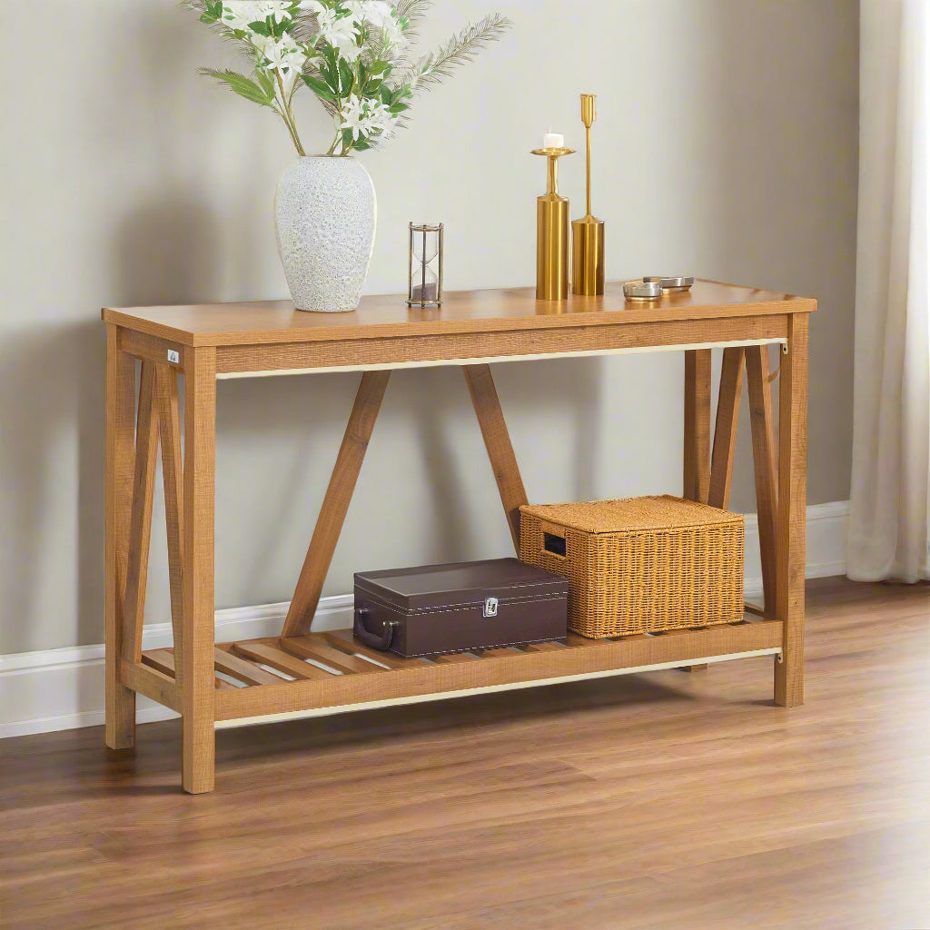 Rustic Brown Farmhouse Console Table with Storage
