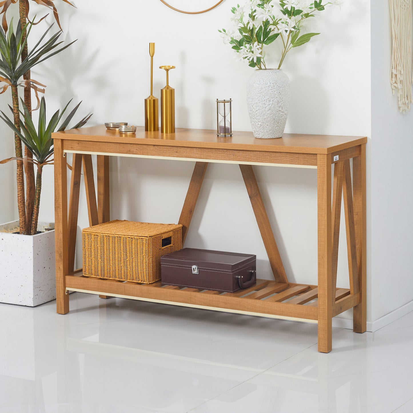 Rustic Brown Farmhouse Console Table with Storage