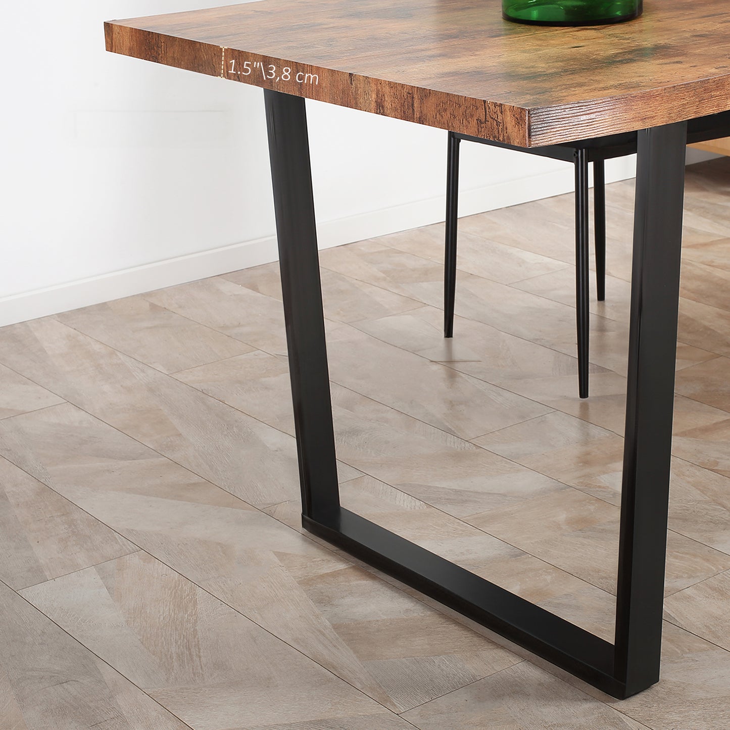 63" Industrial Dining Table with Wave Edge and Steel Legs