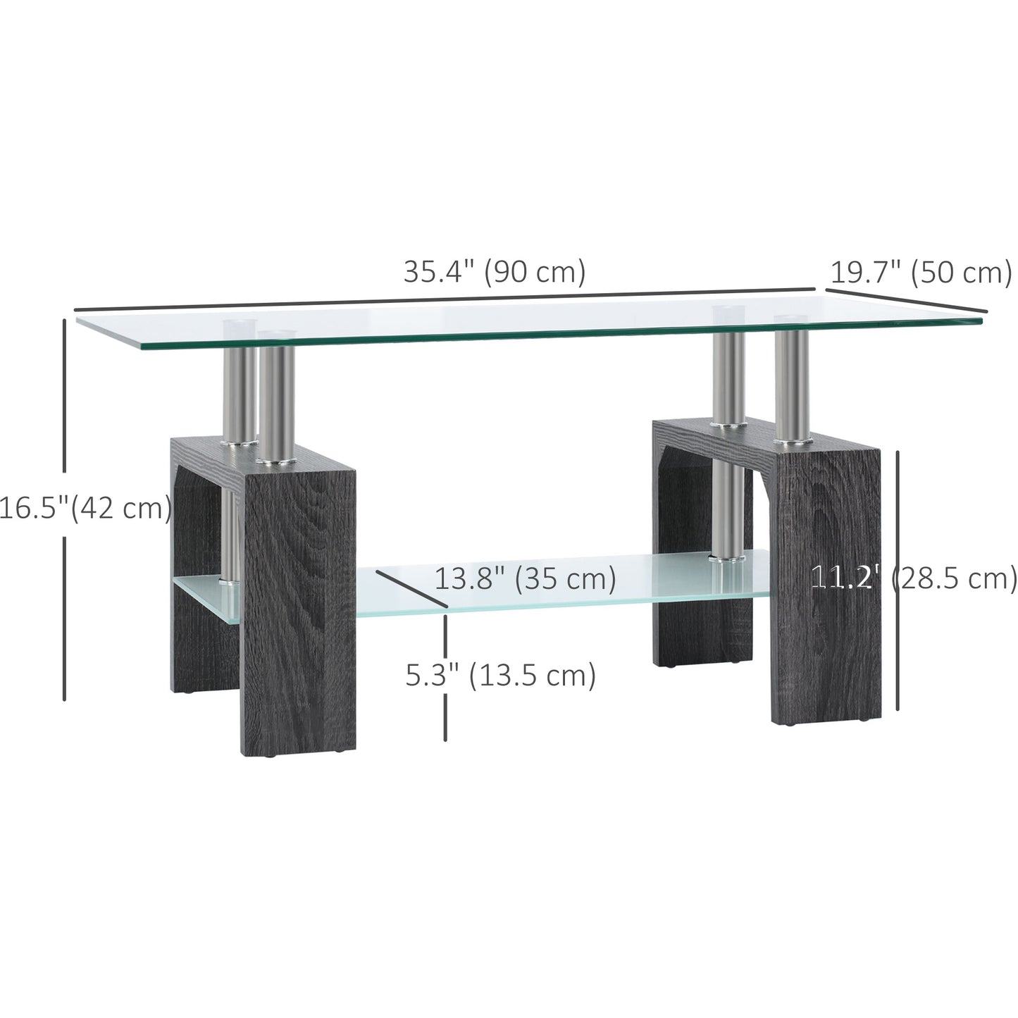 Modern Rectangular Coffee Table with Tempered Glass - Grey