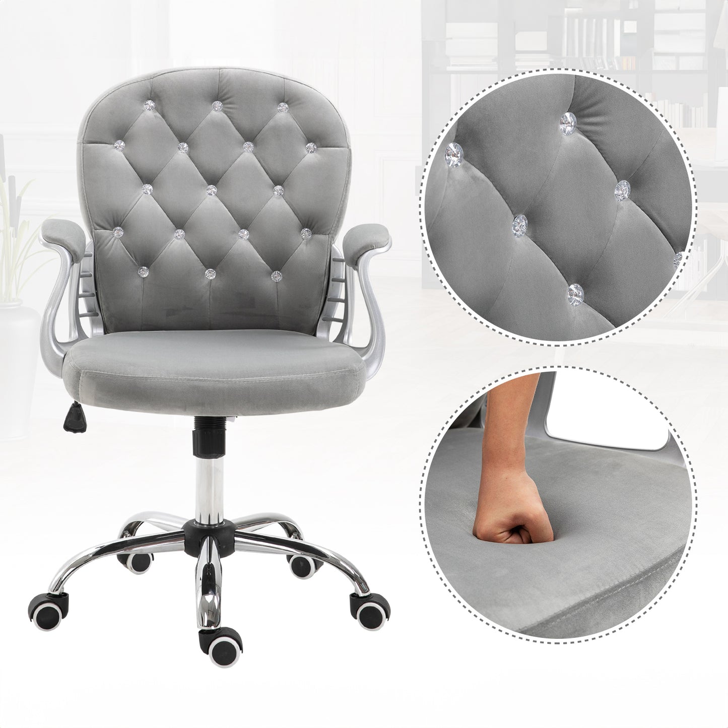 Button-Tufted Office Chair with Adjustable Height - Gray