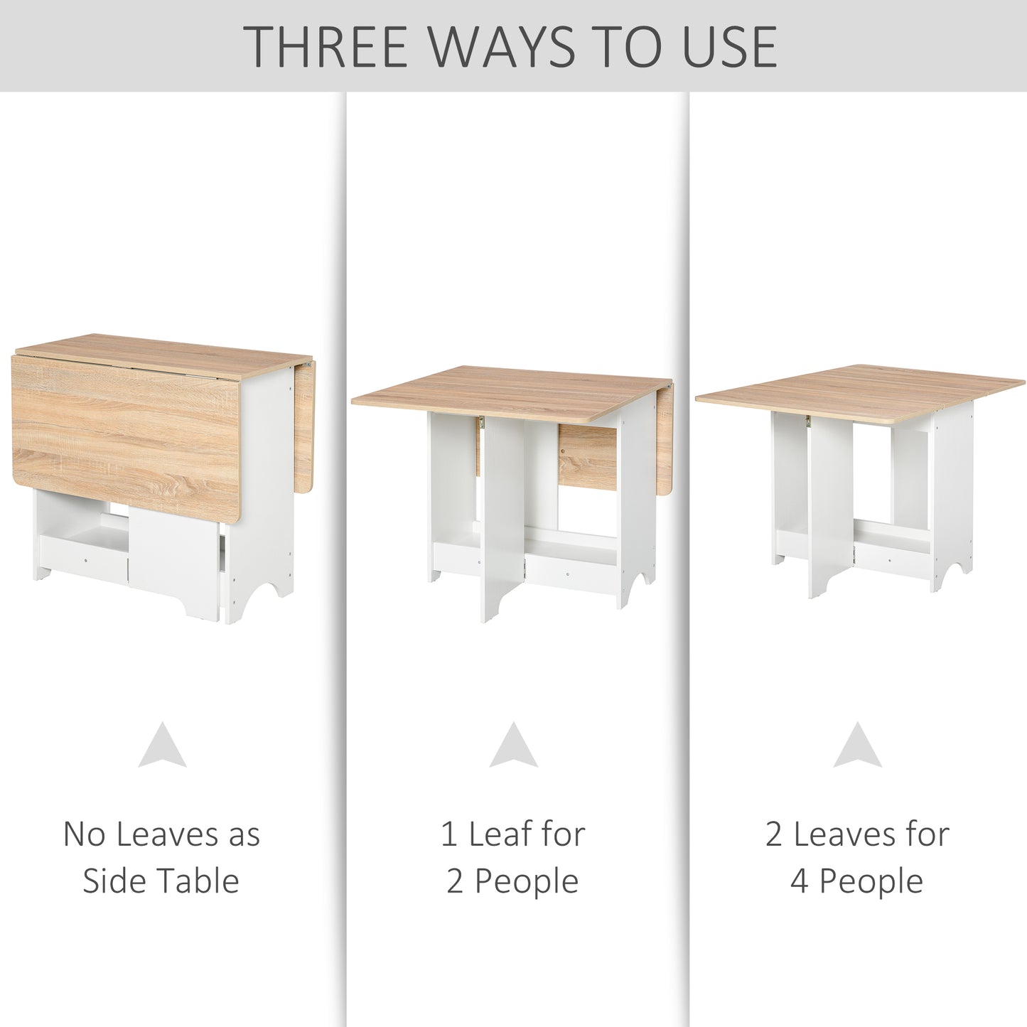 Foldable Drop-Leaf Dining Table with Storage Shelf, Oak and White
