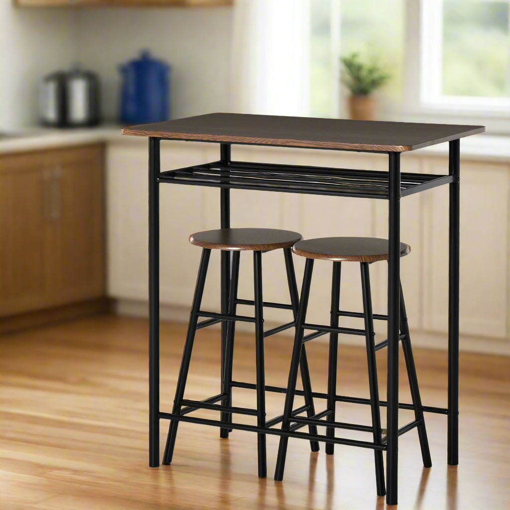 3-Piece Bar Height Dining Set with Storage Shelf - Black
