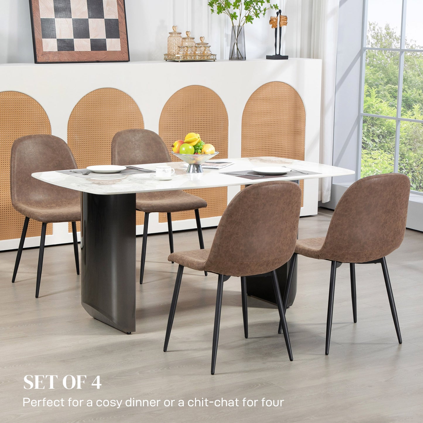 Retro PU Leather Upholstered Dining Chairs, Brown (Set of 4)
