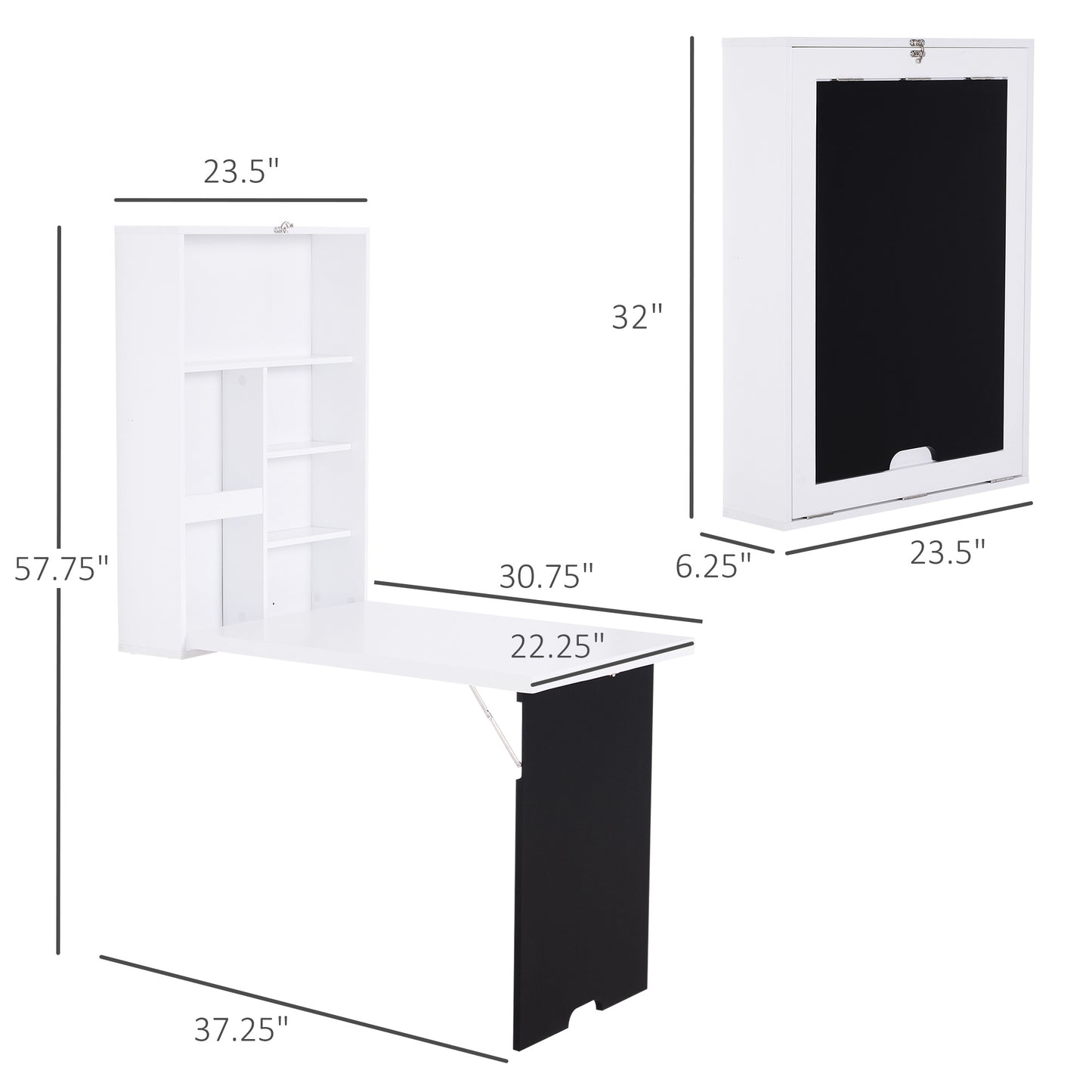 Wall Mounted Fold-Out Desk with Storage and Writing Board