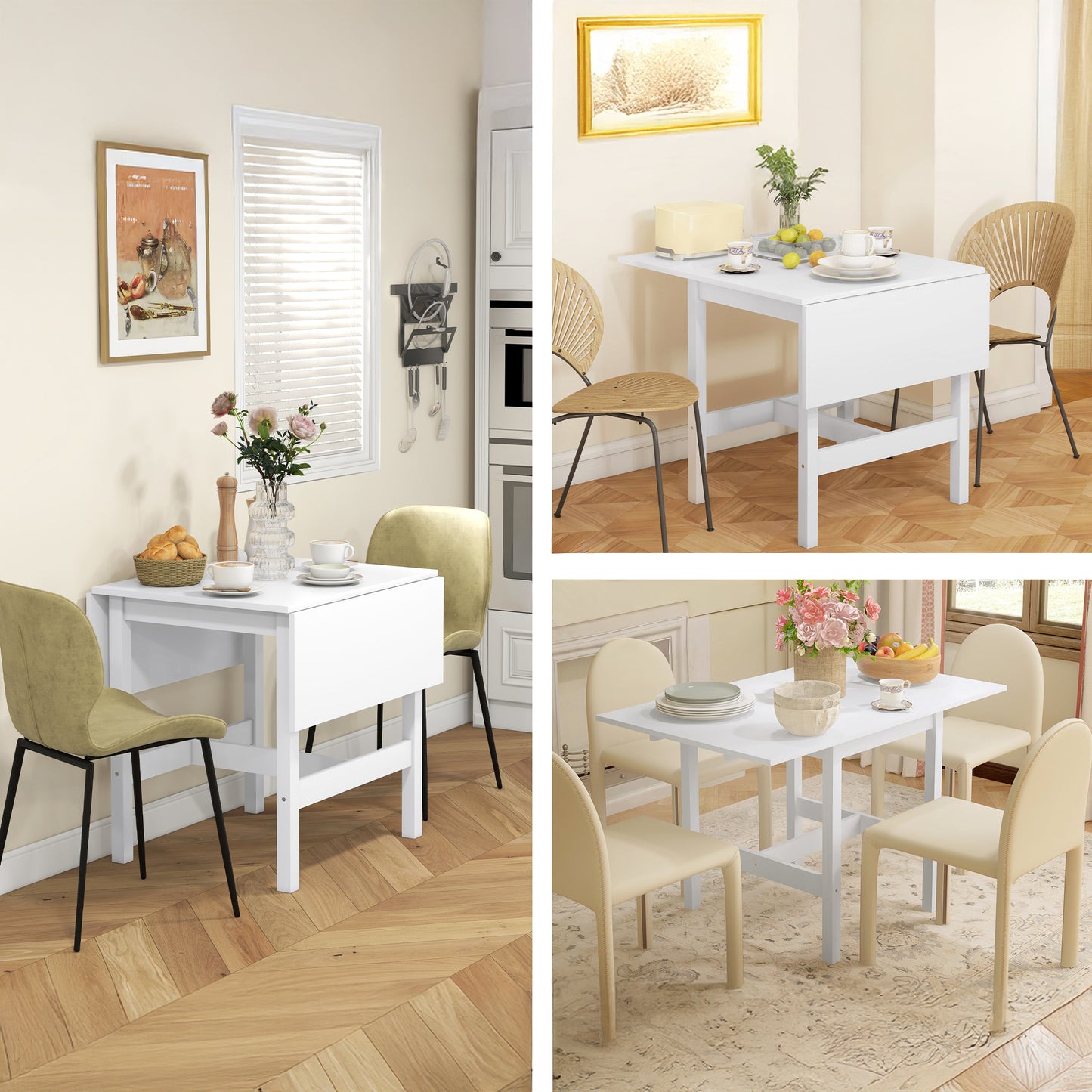 Solid Wood Farmhouse Drop Leaf Dining Table - White
