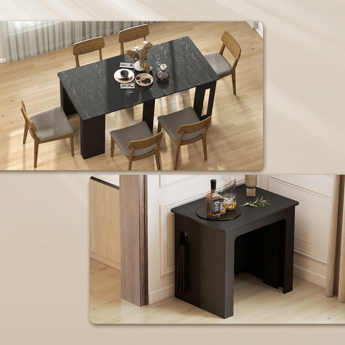 Extendable Dining Table for Small Spaces - Distressed Black