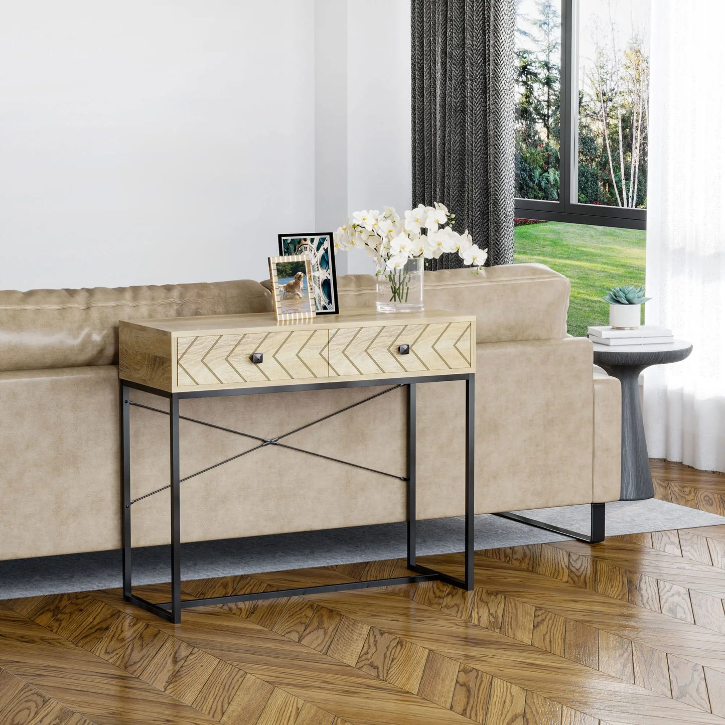 36" Industrial Console Table with 2 Storage Drawers