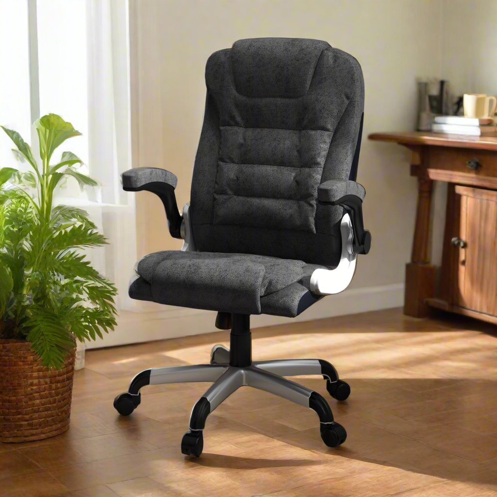 Heavy Duty Microfibre Office Chair with Flip-up Arms, Charcoal Grey (400 lbs Capacity)