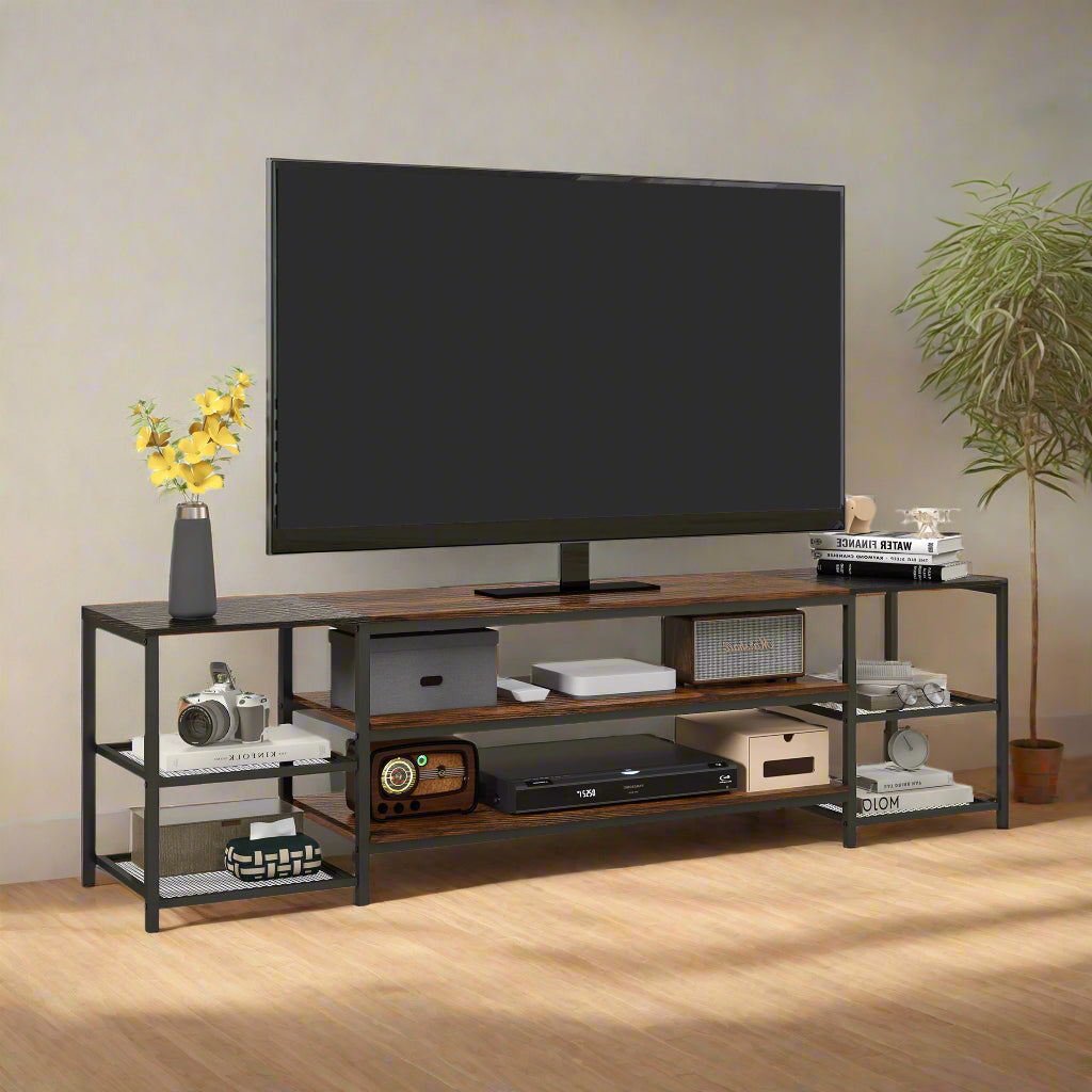 Industrial TV Stand for 80" Screens with Storage Shelves