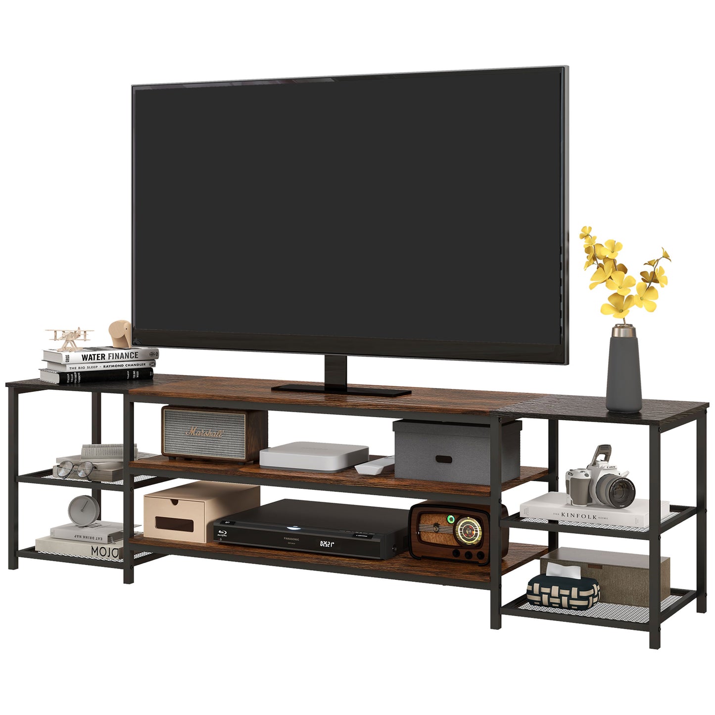 Industrial TV Stand for 80" Screens with Storage Shelves