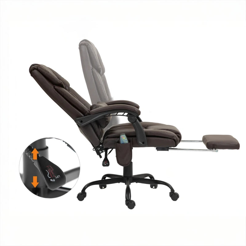 6-Point Massage Office Chair with Adjustable Height and Retractable Footrest, Brown