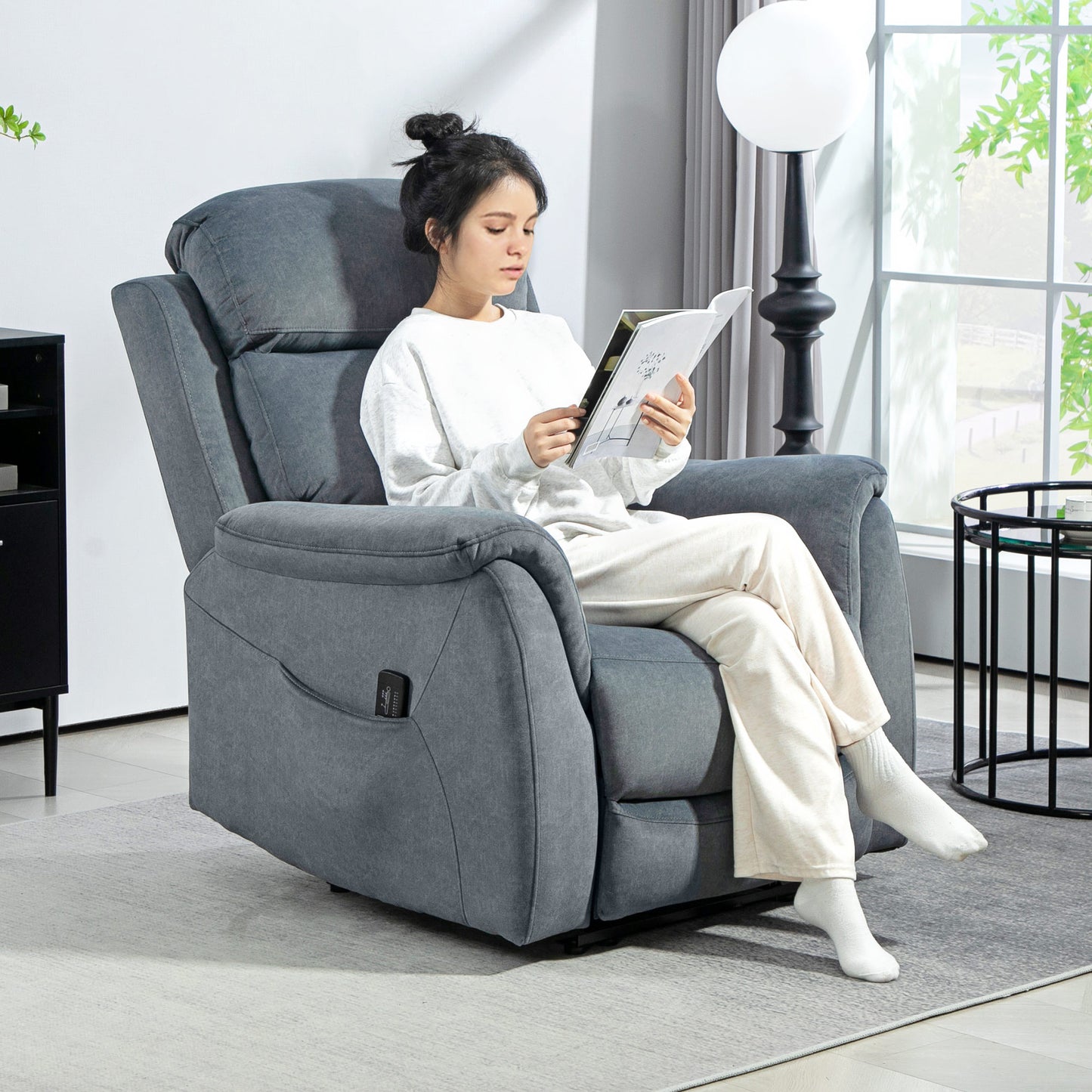 Velvet Manual Recliner Chair with Vibration Massage - Dark Grey