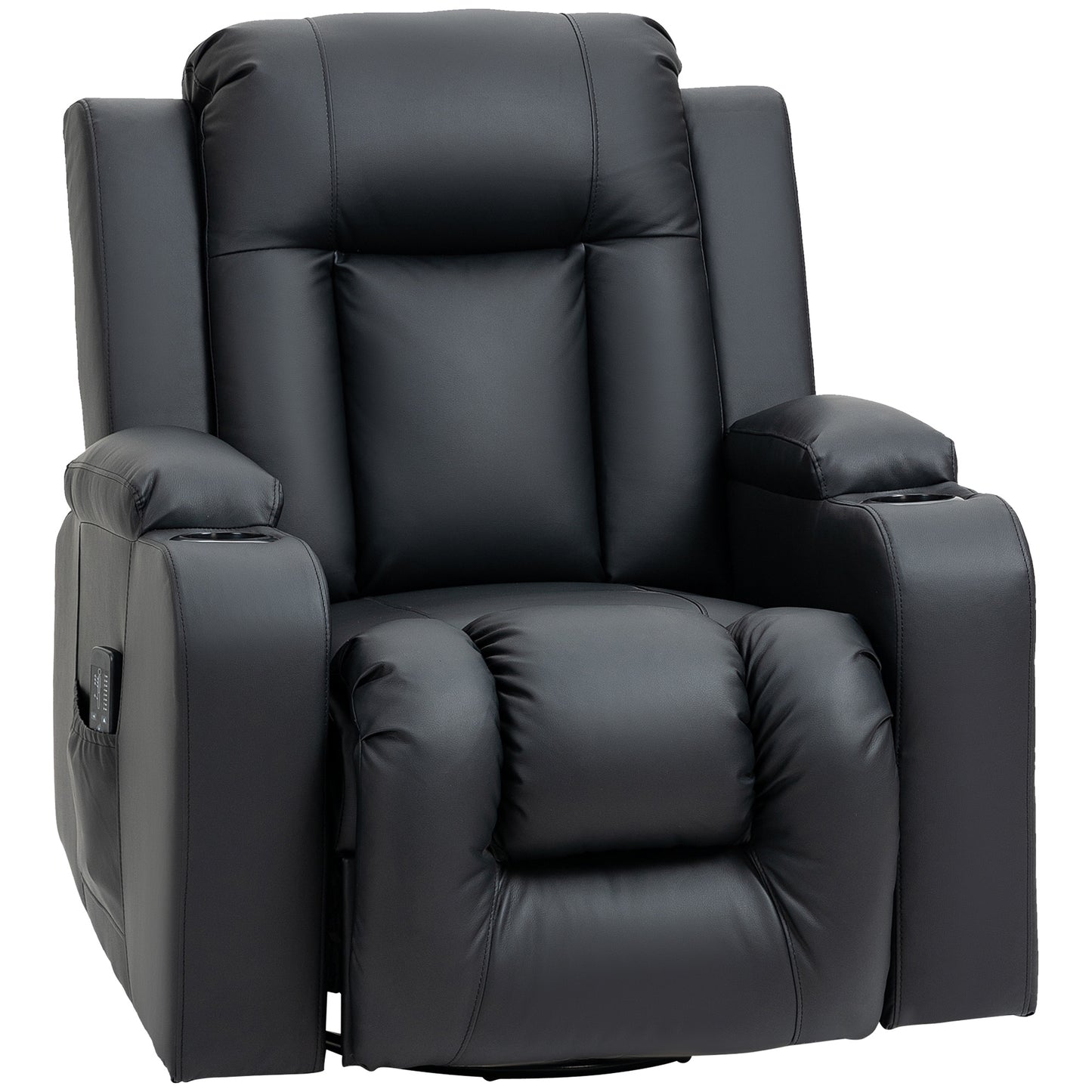 360° Swivel Massage Recliner Chair with Cup Holders, Black