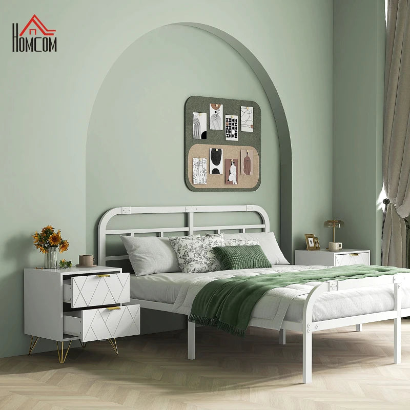 Modern Bedside Table with Gold Hairpin Legs and 2 Drawers, White