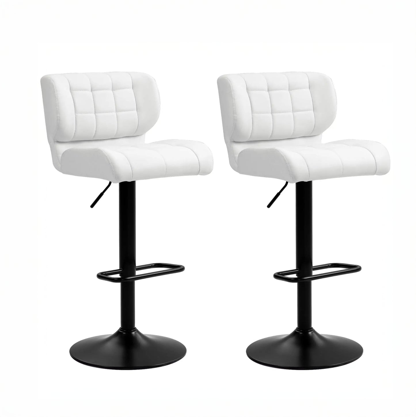 Adjustable Height Swivel Bar Stools with Tufted PU Leather, White (Set of 2)
