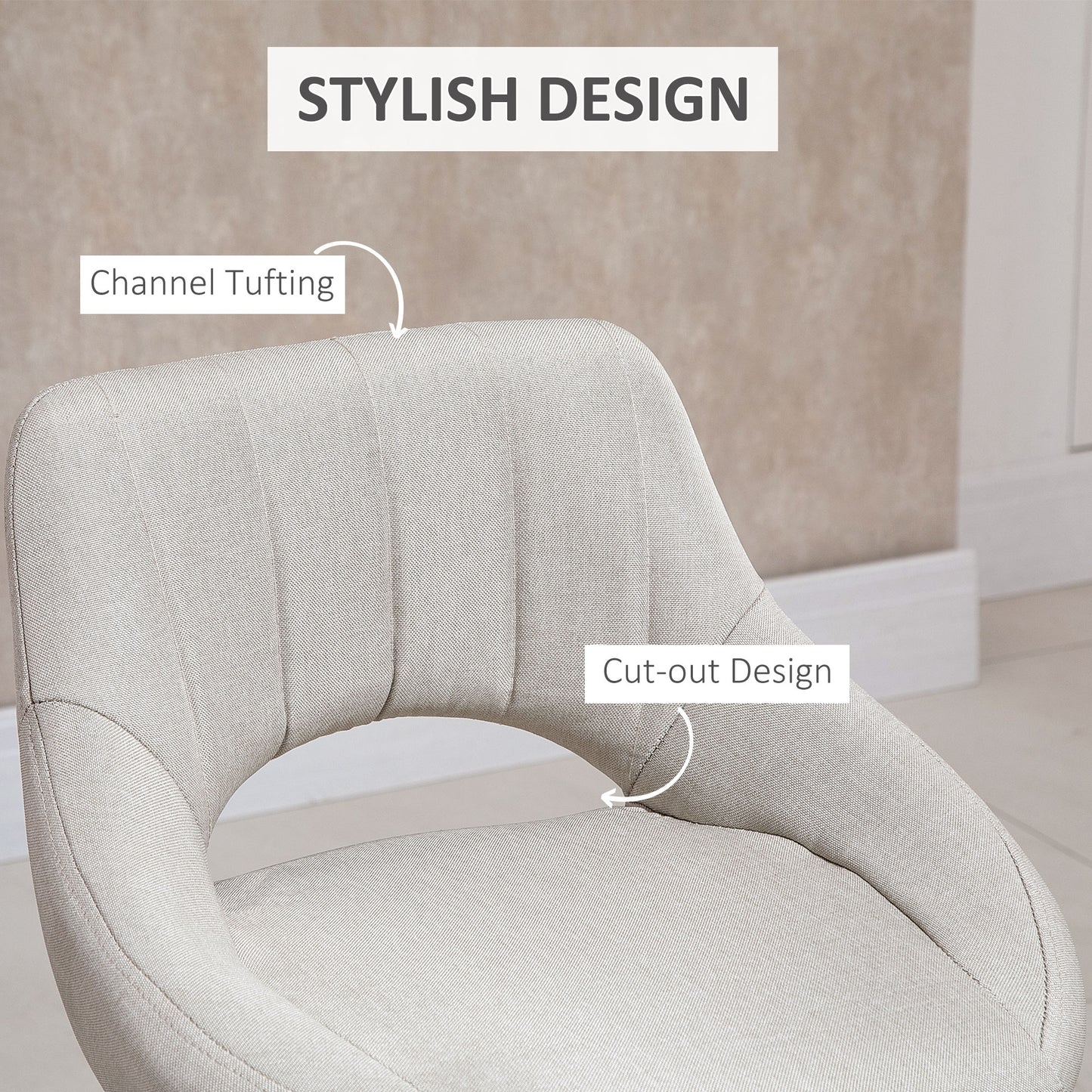Adjustable Height Swivel Bar Stools with Linen Upholstery, Cream (Set of 2)