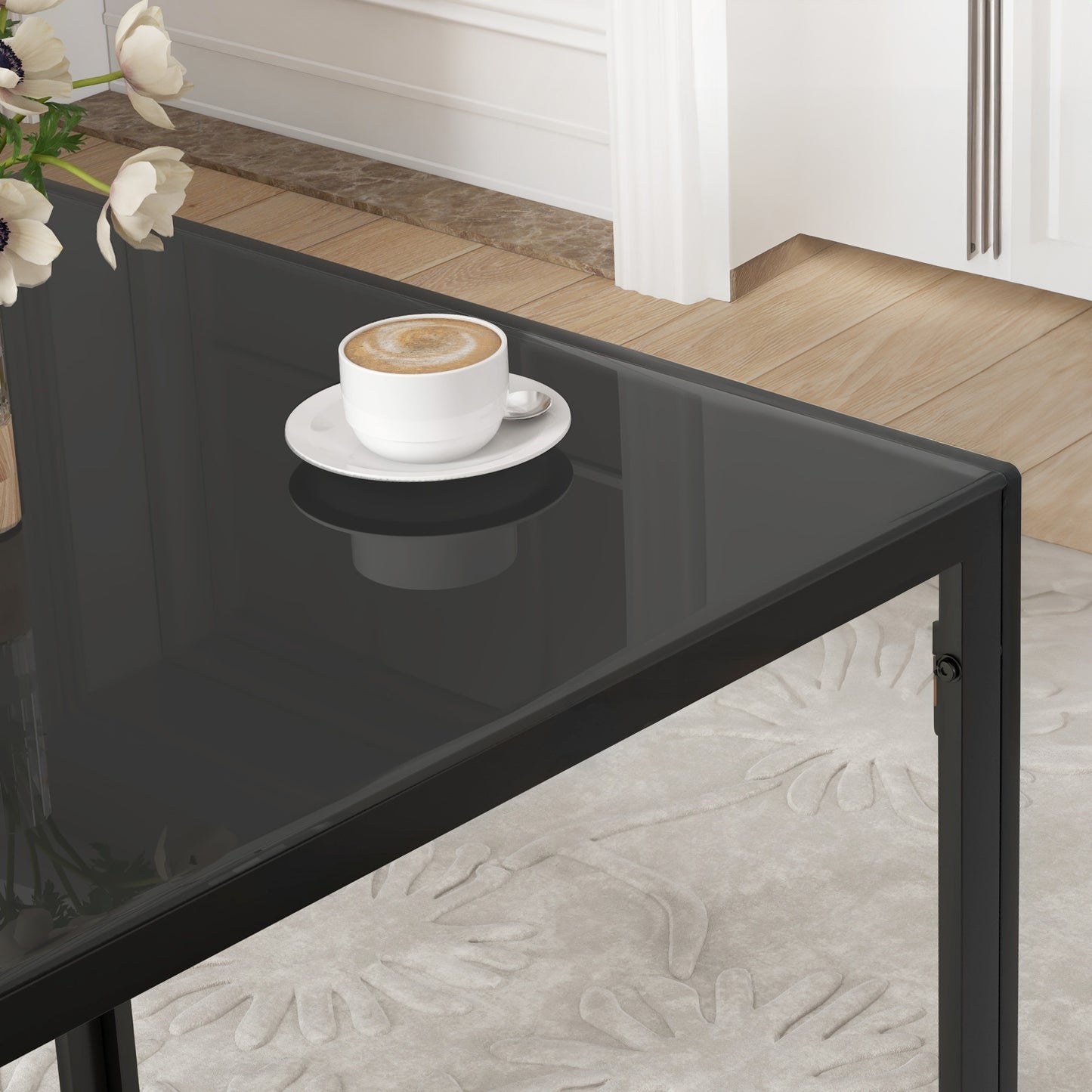 Square Glass-Top Dining Table for 2-4 People - Black