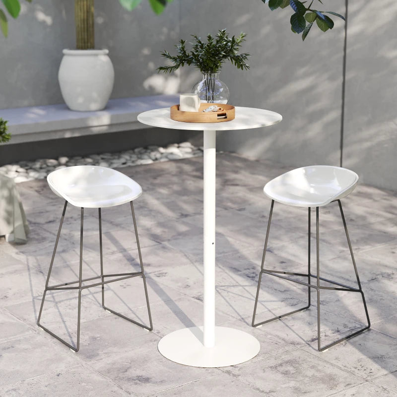 Round Bar Table with Steel Frame for 2 People, Indoor/Outdoor Use, White